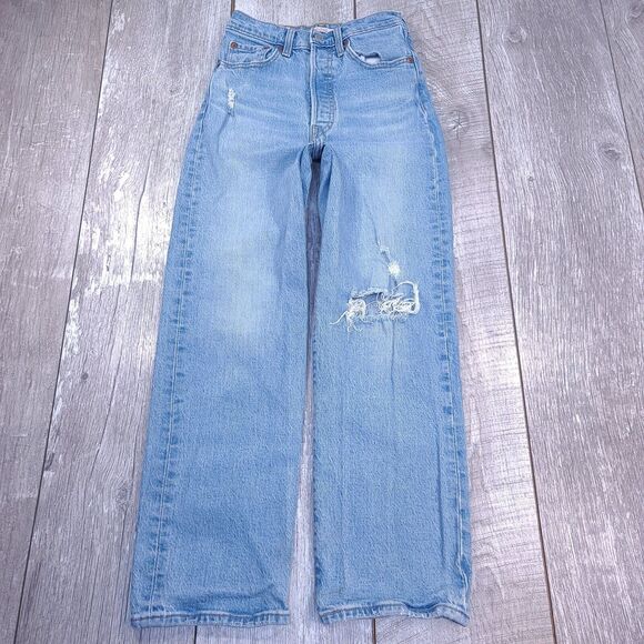 Levis Big E Womens Ribcage Straight Ankle Jeans Size 24 Light Wash High Rise - Picture 1 of 10